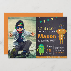 Invitación al cumpleaños del Naranja Robot con fot