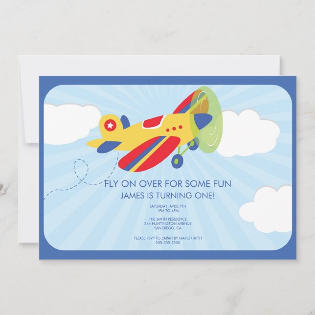 Invitación al cumpleaños del niño al avión (Anverso)