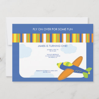 Invitación al cumpleaños del niño al avión azul