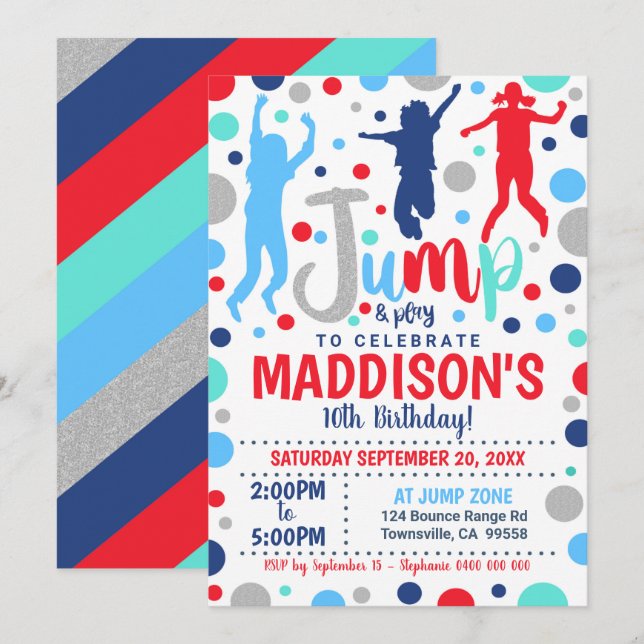 Invitación al cumpleaños del niño Chica Saltar Tra (Anverso / Reverso)