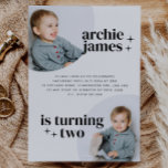 Invitación al cumpleaños del niño con arcos<br><div class="desc">Invitación de cumpleaños moderna con espacio para añadir 2 fotos propias. Tendrá que asegurarse de mover la foto a la capa debajo de la capa "máscara" para que esté detrás de las formas.</div>
