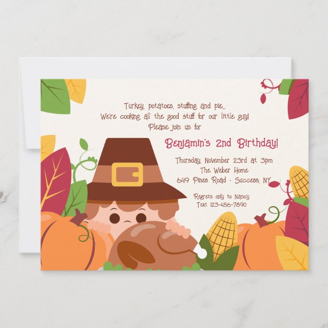 Invitación al cumpleaños del niño de Acción de Gra (Anverso)