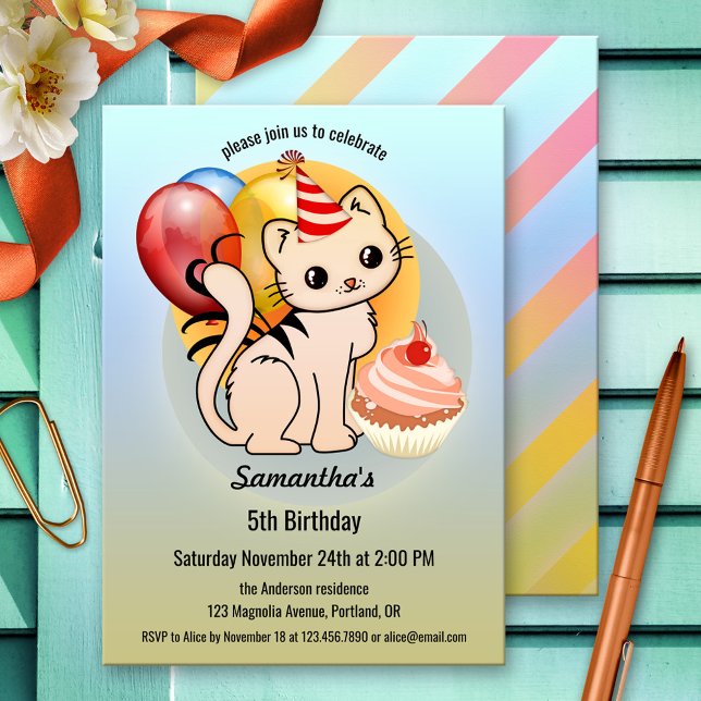 Invitación al cumpleaños del niño de Cupcake kitty (Subido por el creador)