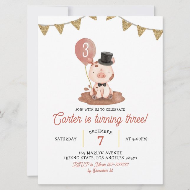 Invitación al cumpleaños del niño de la granja de  (Anverso)