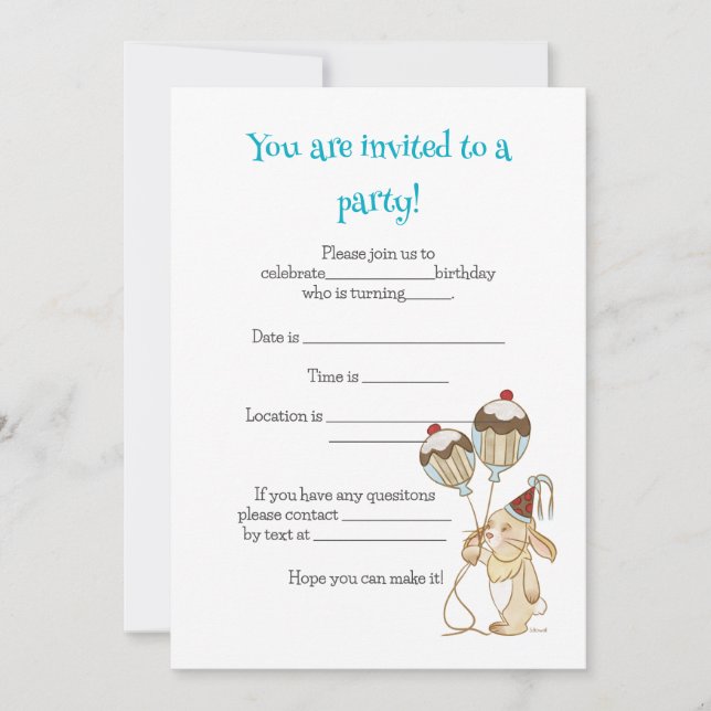 Invitación al cumpleaños del niño de Unisex. (Anverso)