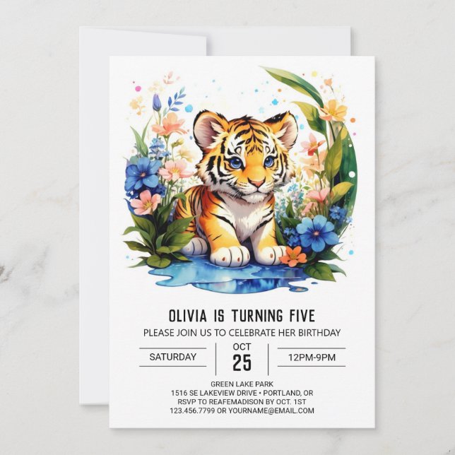 Invitación al cumpleaños del niño del tigre de la  (Anverso)