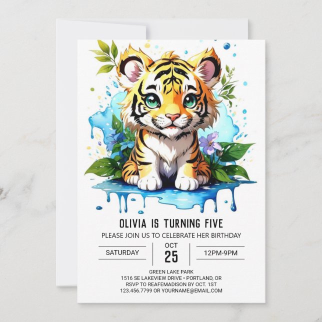 Invitación al cumpleaños del niño del tigre de rub (Anverso)