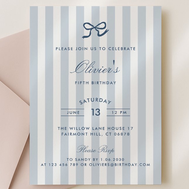 Invitación al cumpleaños del niño francés Blue Bow (Subido por el creador)