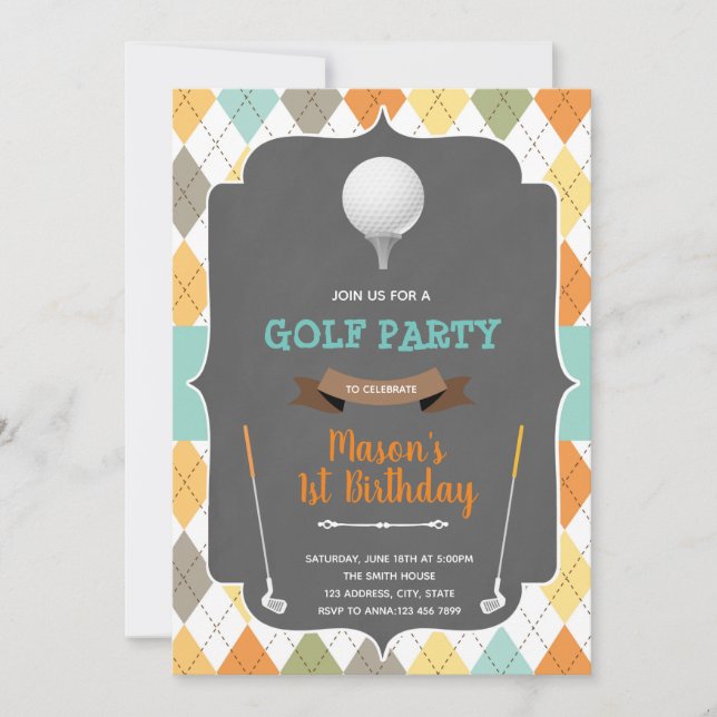 Invitación al cumpleaños del niño minigolf (Anverso)