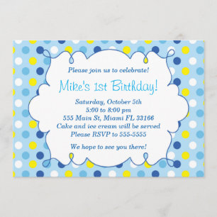 Invitación al cumpleaños del niño puntos de Polka 