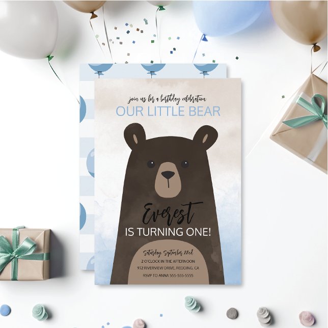 Invitación al cumpleaños del oso bebé con globos a (Subido por el creador)