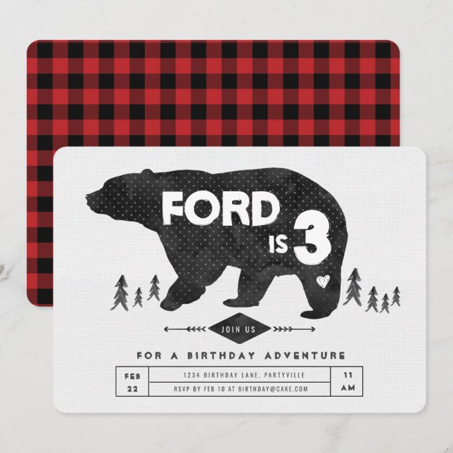 Invitación al cumpleaños del oso boho (Anverso / Reverso)