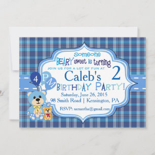 Invitación al cumpleaños del oso de plástico
