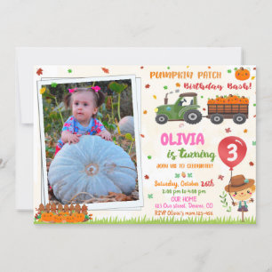 Invitación al cumpleaños del parche de calabaza fo