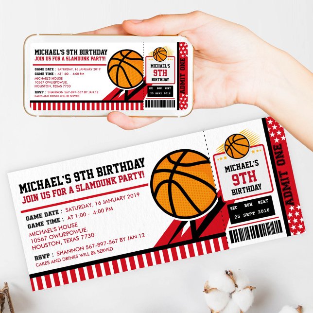 Invitación al cumpleaños del pase de baloncesto (Subido por el creador)