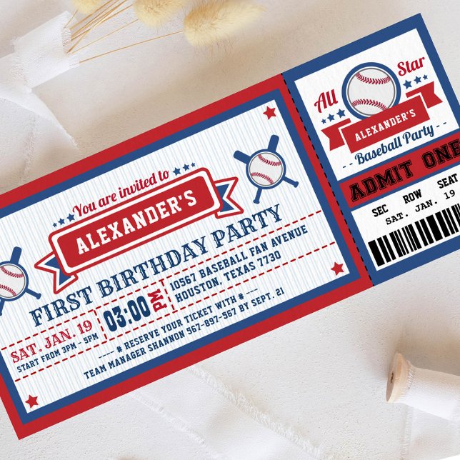 Invitación al cumpleaños del pase de béisbol Rojo  (Subido por el creador)