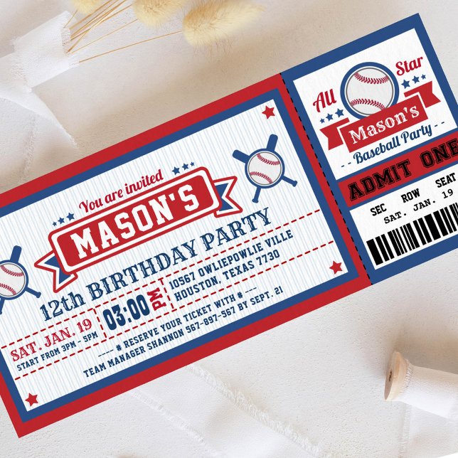 Invitación al cumpleaños del pase de béisbol Rojo  (Subido por el creador)