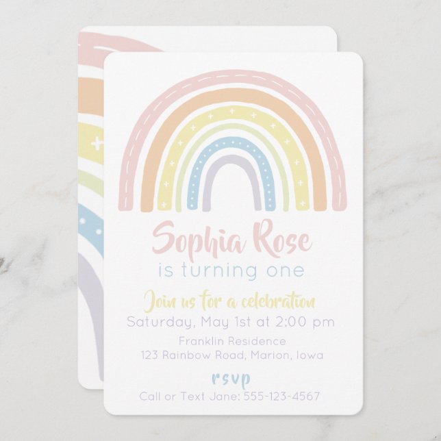 Invitación al cumpleaños del Pastel Boho Rainbow (Anverso / Reverso)
