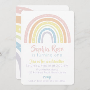 Invitación al cumpleaños del Pastel Boho Rainbow