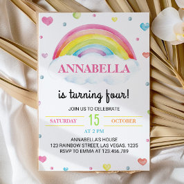 Invitación al cumpleaños del Pastel Colorido Rainb