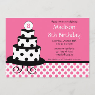 Invitación al cumpleaños del pastel negro, blanco