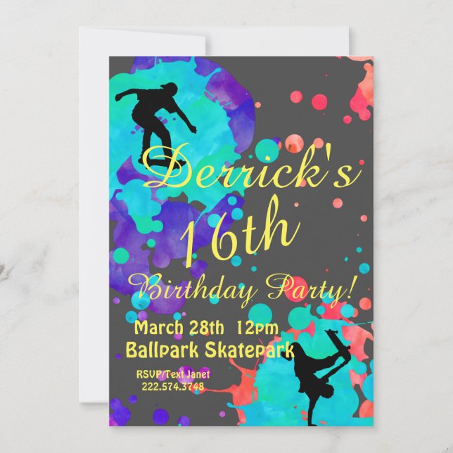 Invitación al cumpleaños del patinador (Anverso)