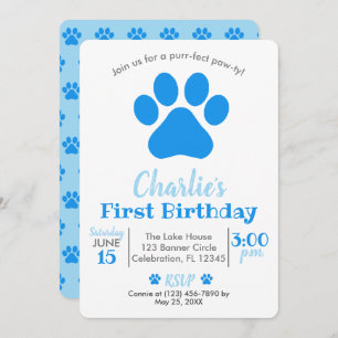 Invitación al cumpleaños del perro con cachorro az