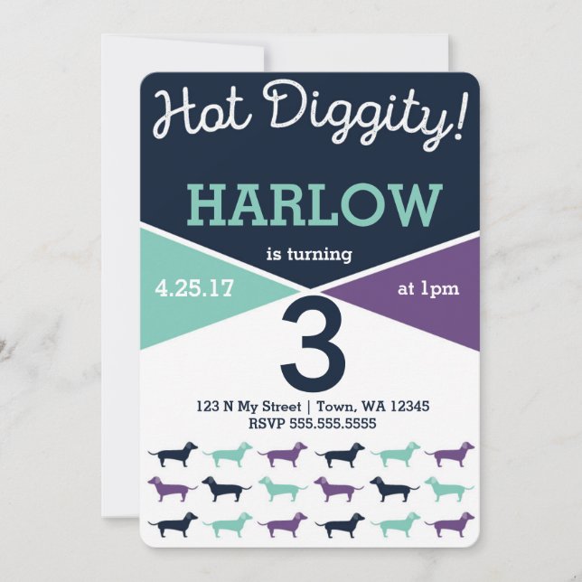 Invitación al cumpleaños del perro Dachshund aka W (Anverso)