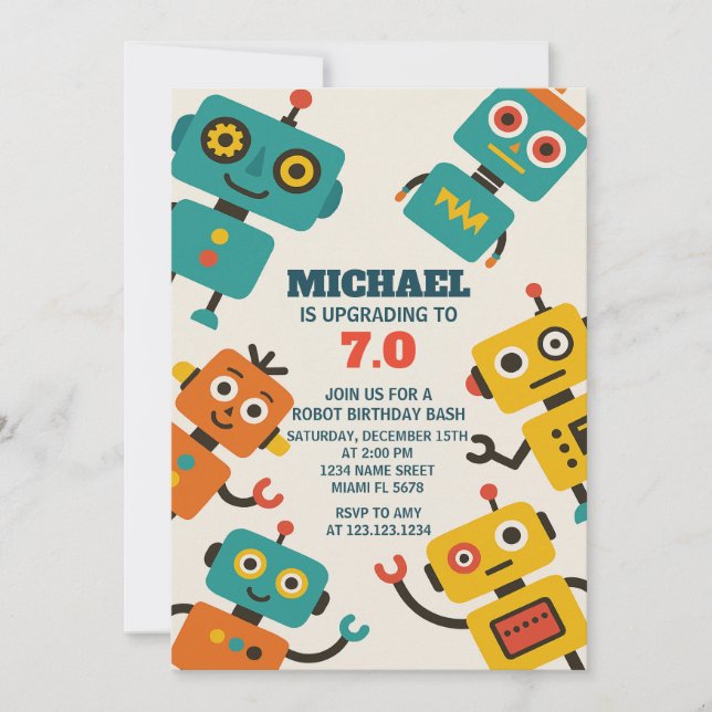 Invitación al cumpleaños del personalizado Robot (Anverso)