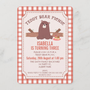 Invitación al cumpleaños del picnic de Teddy Bear