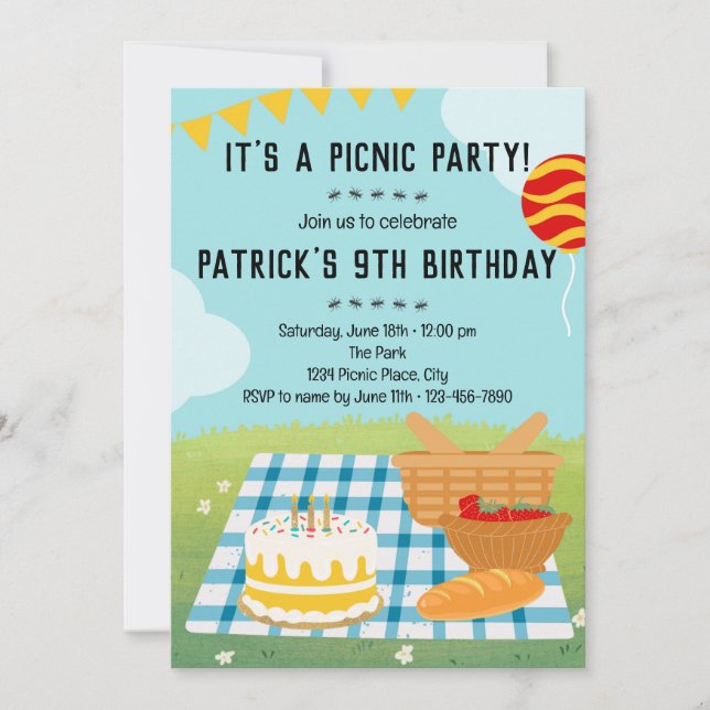 Invitación al cumpleaños del picnic de verano (Anverso)