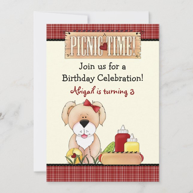 Invitación al cumpleaños del picnic del perro con  (Anverso)