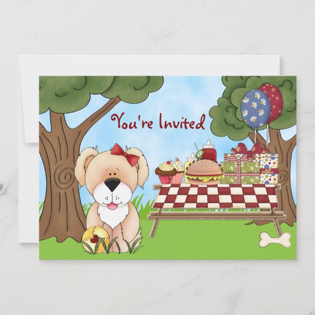 Invitación al cumpleaños del picnic del perro con  (Anverso)