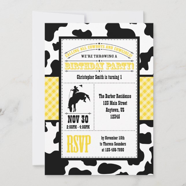 Invitación al cumpleaños del Piel de vaca amarillo (Anverso)