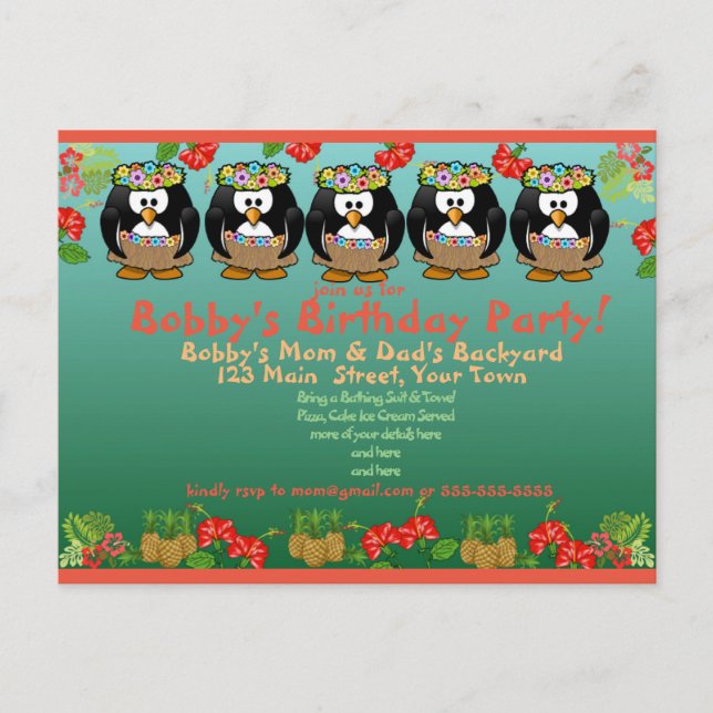 Invitación al cumpleaños del pingüino (Anverso)