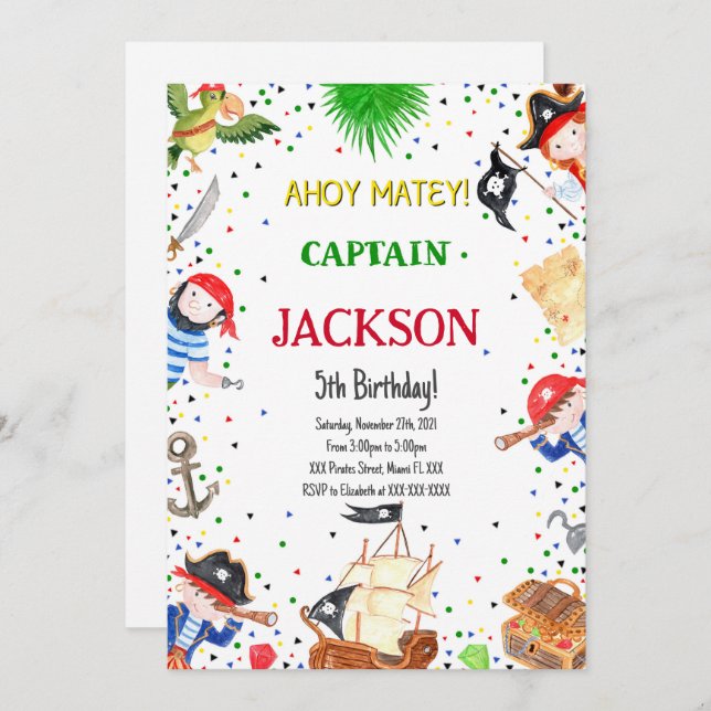 Invitación al cumpleaños del pirata (Anverso / Reverso)