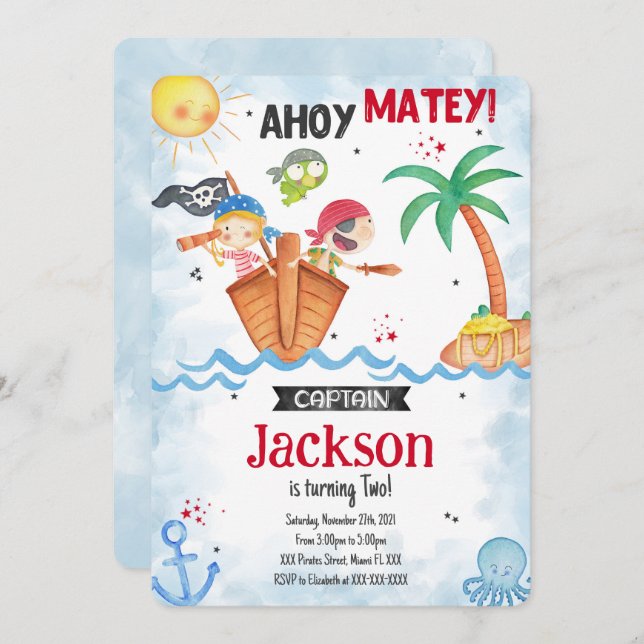 Invitación al cumpleaños del pirata (Anverso / Reverso)