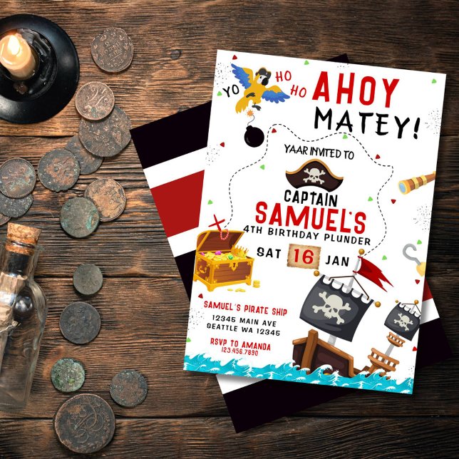 Invitación al cumpleaños del pirata Ahoy Fiesta de (pirate birthday invitation for kids)