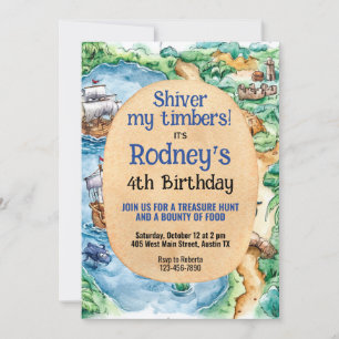 Invitación al cumpleaños del pirata Treasure Hunt