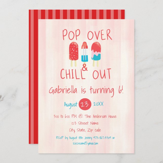 Invitación al cumpleaños del Pop de Hielo de Pop O (Anverso / Reverso)