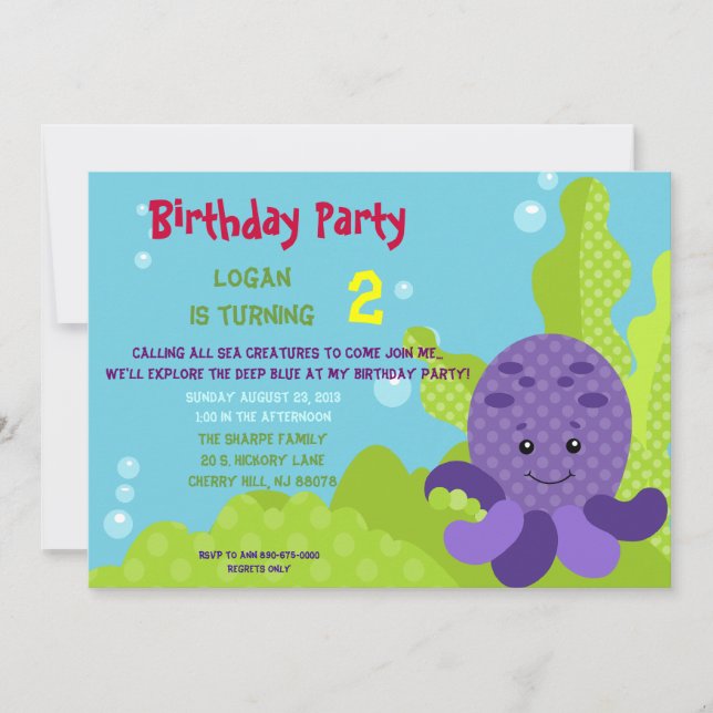 Invitación al cumpleaños del pulpo (Anverso)