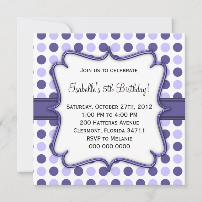 Invitación al cumpleaños del punto de polka morado (Anverso)
