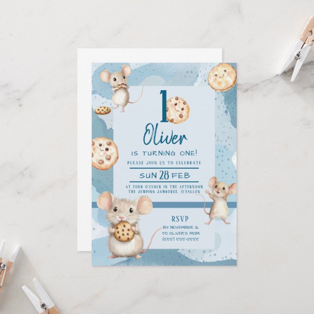 Invitación al cumpleaños del ratón y la cookie (Anverso/Reverso In Situ)