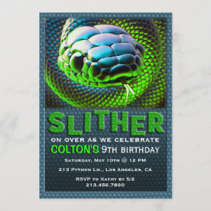 Invitación al cumpleaños del reptil verde de serpi