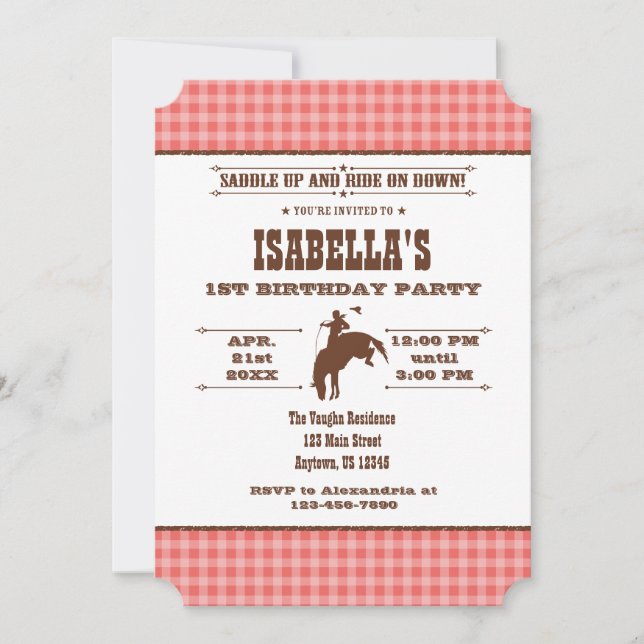 Invitación al cumpleaños del Rodeo de Cowboy Coral (Anverso)