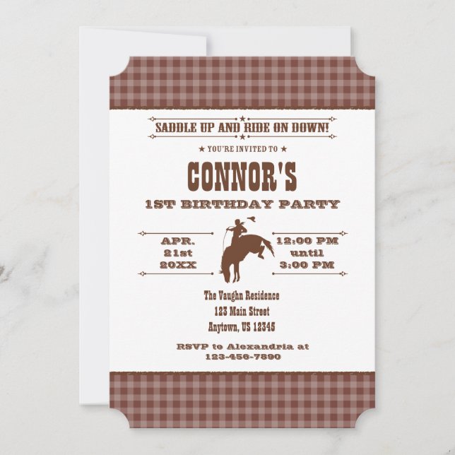 Invitación al cumpleaños del Rodeo de Cowboy de Br (Anverso)