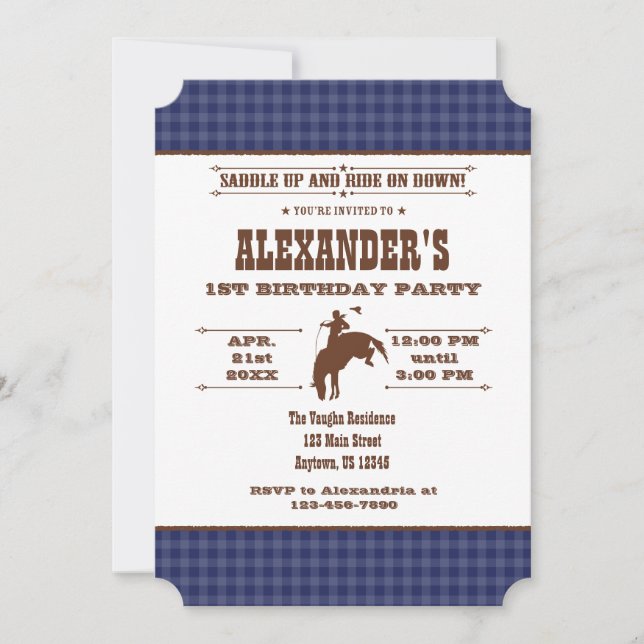 Invitación al cumpleaños del Rodeo de Cowboy de Ma (Anverso)