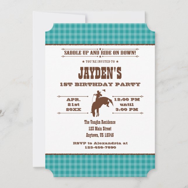 Invitación al cumpleaños del Rodeo de Cowboy Rodeo (Anverso)