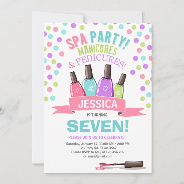 Invitación al cumpleaños del Spa Manicures Salon P (Anverso)