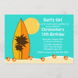 Invitación al cumpleaños del surf a nadar en la ta